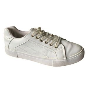 Juicy Couture White Leather Sneakers Women’s Size 7.5 Logo Embossed Low Top